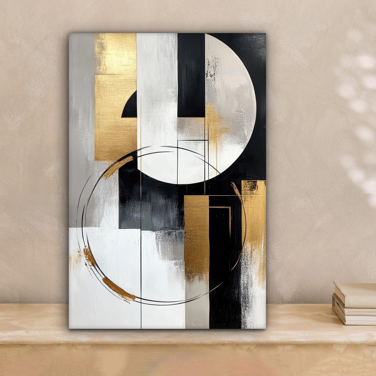 LEINWANDBILD Abstrakt - Gold - Silber - Formen - Ästhetik Deko Wohnzimmer 20x30 cm - Multicolor, Textil (20/30cm) - MuchoWow