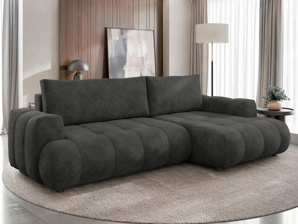 ECKSOFA Haiti, Seite: Rechts 2R+LC - Anthrazit/Schwarz, Holz/Textil (156/276cm) - MIRJAN24