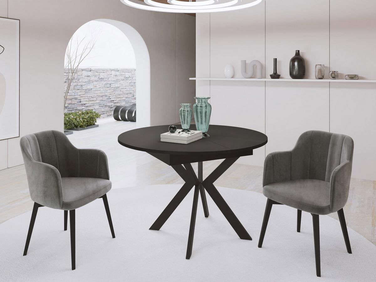 ESSTISCH Lily runder ausziehbarer, Craft Eiche 100-140/100/76 cm - Eiche Wotan/Schwarz, Holzwerkstoff/Metall (100/140/76cm) - WFL GROUP