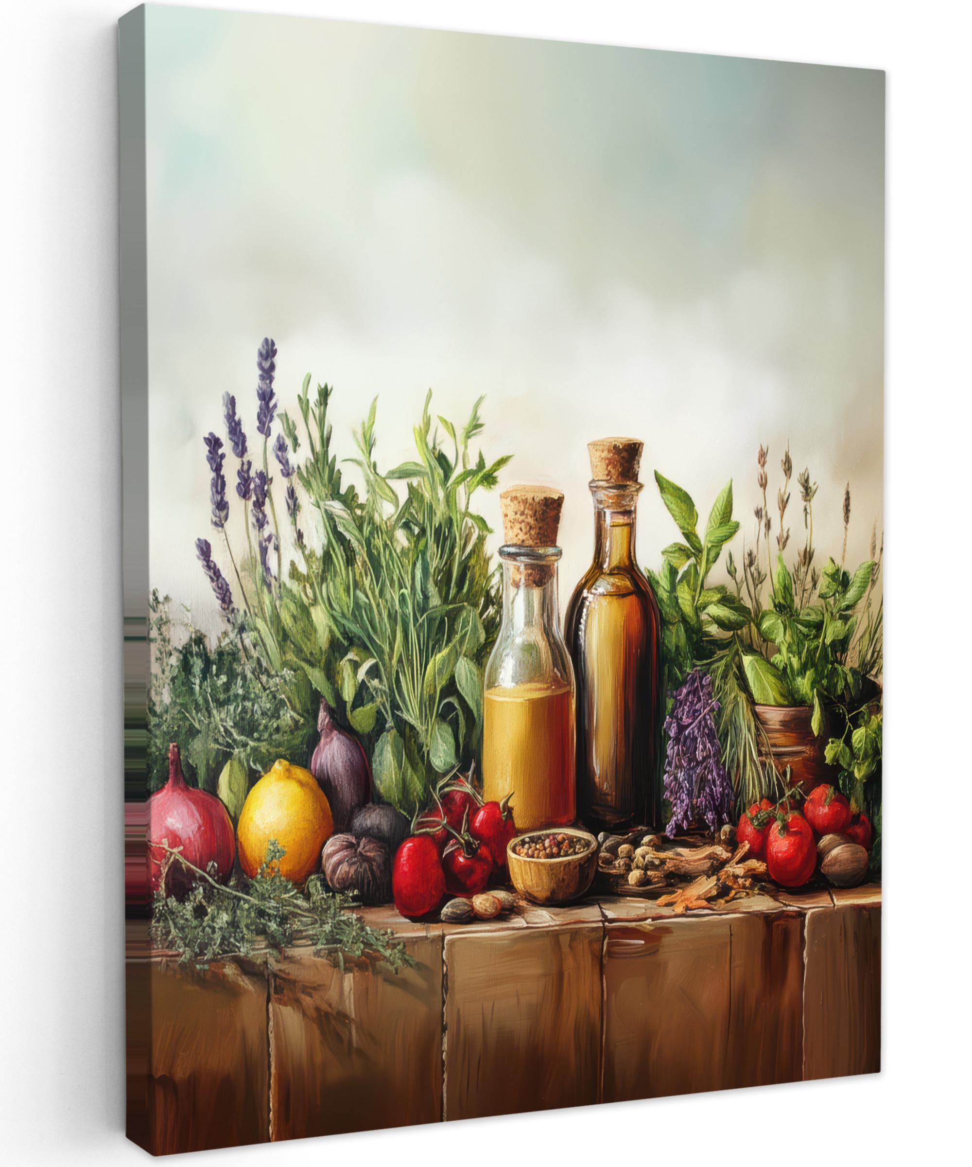 LEINWANDBILD Stilleben - Kräuter - Gewürze - Früchte - Farbenfroh Room Decor 30x40 cm - Grün, Textil (30/40cm) - MuchoWow