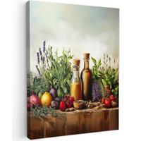 LEINWANDBILD Stilleben - Kräuter - Gewürze - Früchte - Farbenfroh Wandbild Wohnzimmer 60x80 cm - Grün, Textil (60/80cm) - MuchoWow