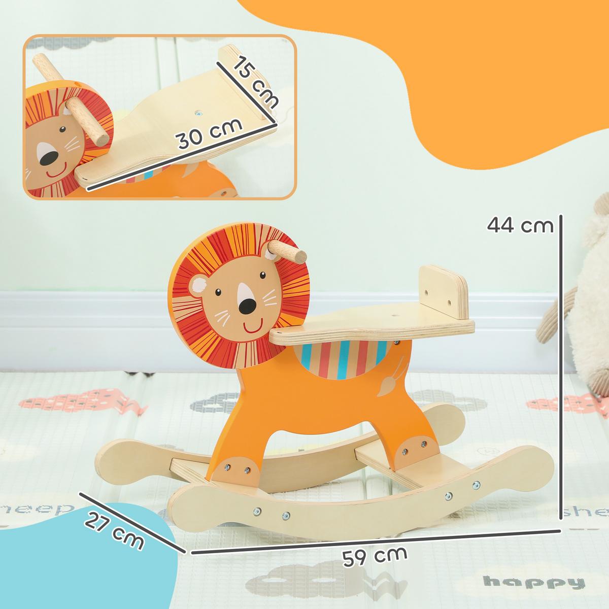 SCHAUKELPFERD Holz, Kinder Schaukeltier Löwe mit Haltegriffen Schaukel Orange - Orange, Holzwerkstoff (27/44/59cm) - AIYAPLAY