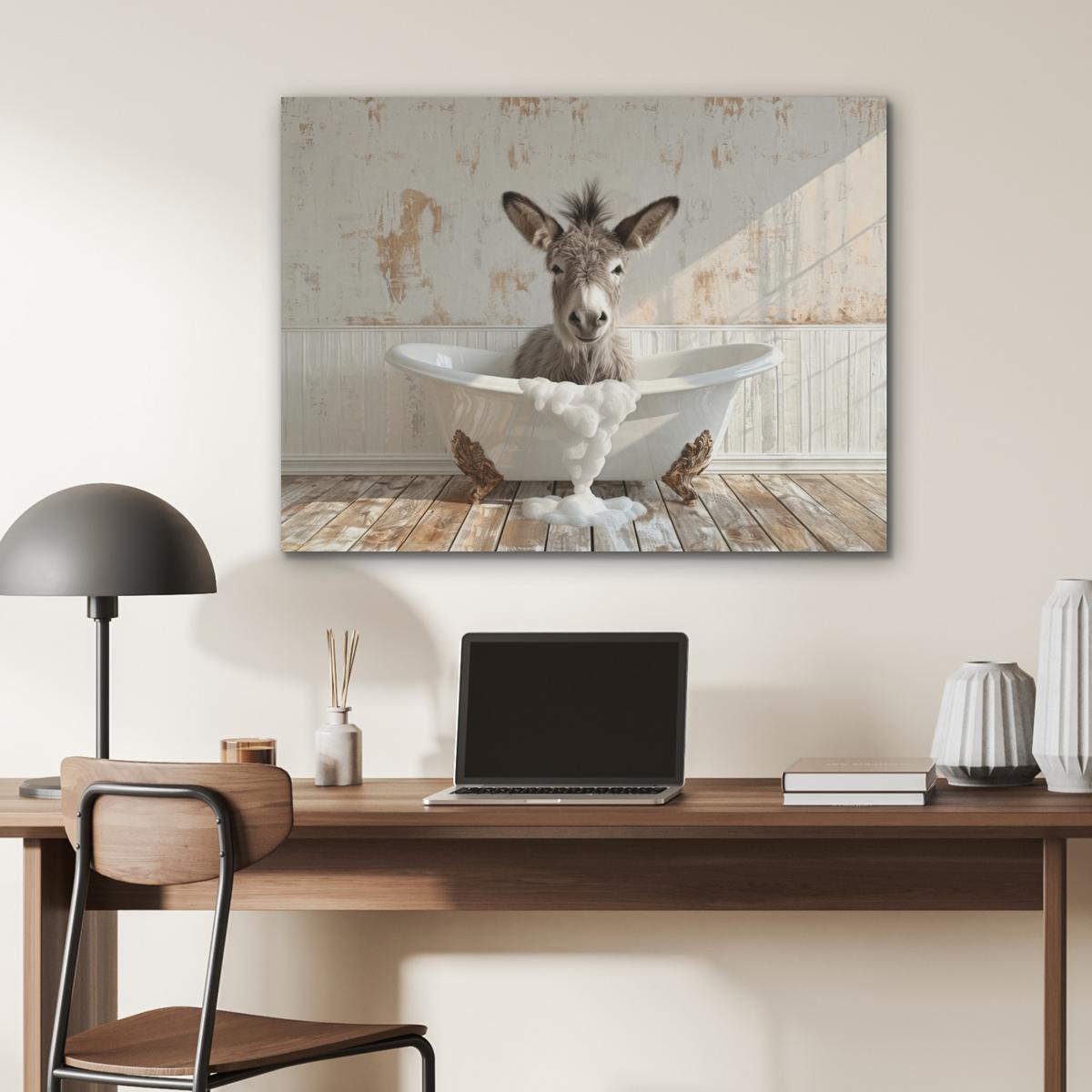 AKUSTIKBILD Esel - Tiere - Badewanne - Schaumstoff Gemälde 80x60 cm - Weiß, Kunststoff (80/60/0.9cm) - MuchoWow