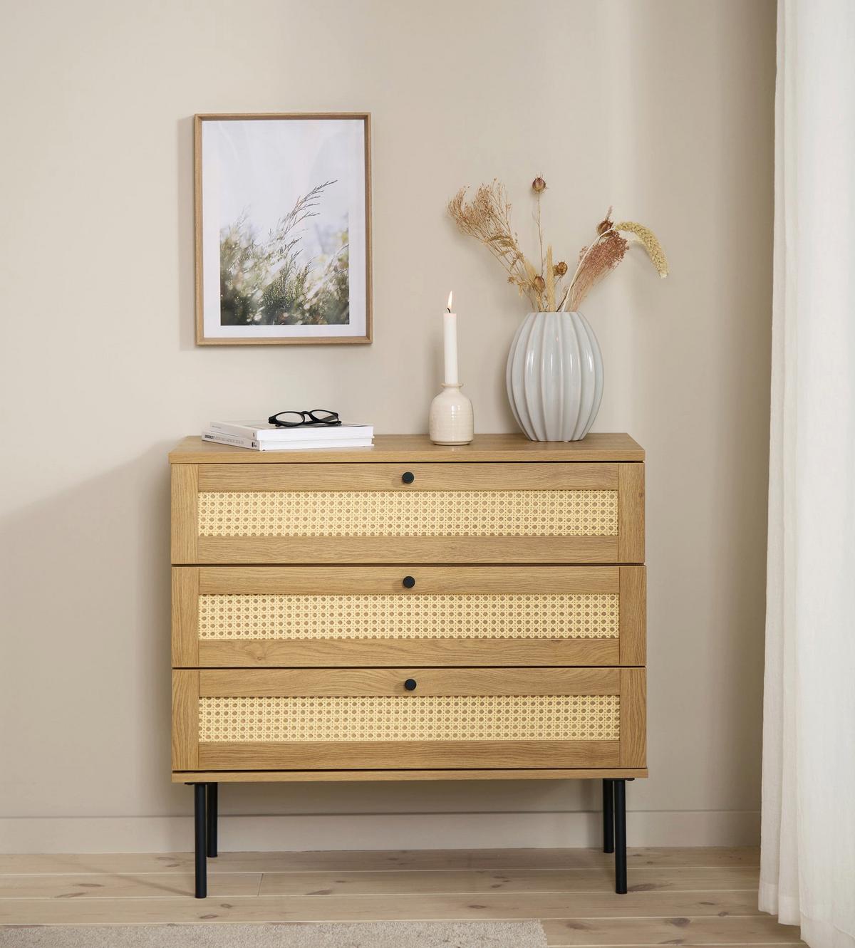 KOMMODE Mogest mit 3 Schubladen 80 cm - Beige/Schwarz, Holzwerkstoff/Kunststoff (80/75/40cm) - Selsey