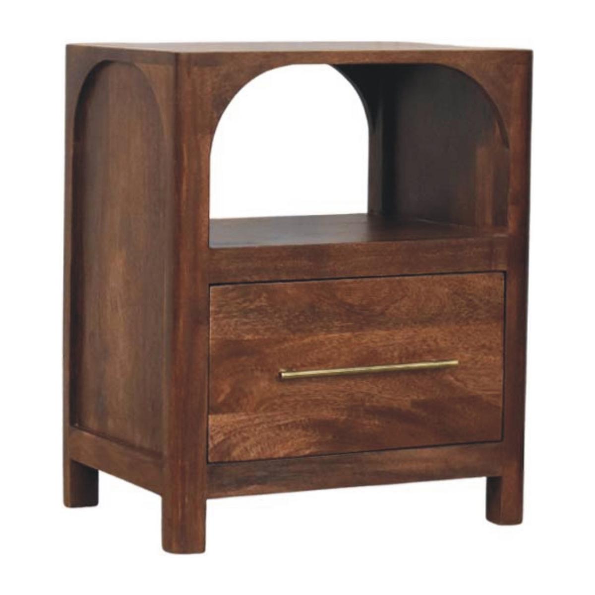 NACHTTISCH mit Roasted-Almond-Finish, 1 Schublade, 1 offene Ablage, sanftes Braun. - Goldfarben/Braun, Holz/Metall (45/55/35cm) - Artisan Furniture