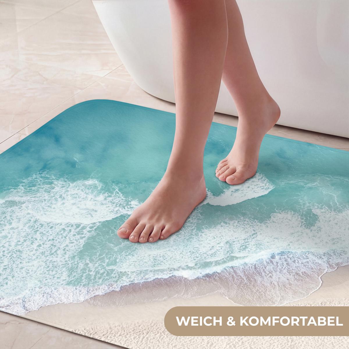 BADEMATTE Strand - Meer - Natur - Sommer 90x60 cm - Türkis, Textil (90/60cm) - OnlyWow