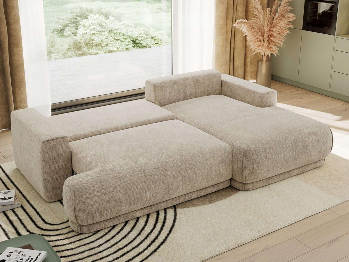 ECKSCHLAFSOFA RINA L Beige Schenille grob gewebt - rechts - Beige/Schwarz, Kunststoff/Textil (170/267cm) - MKS