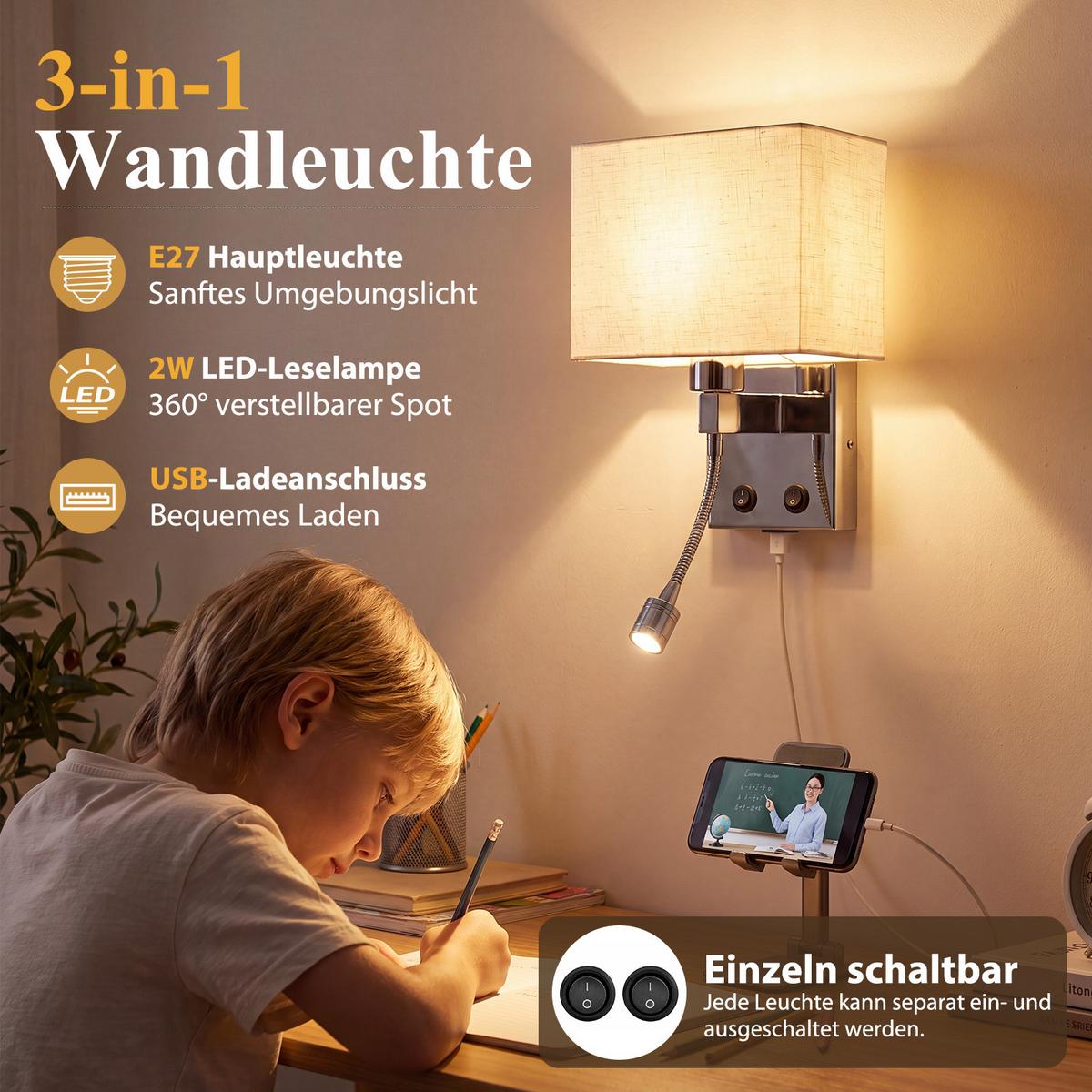LED WANDLEUCHTE Rhyxvin 20/13/15 cm - Weiß, Textil/Metall (13/15/20cm) - ZMH
