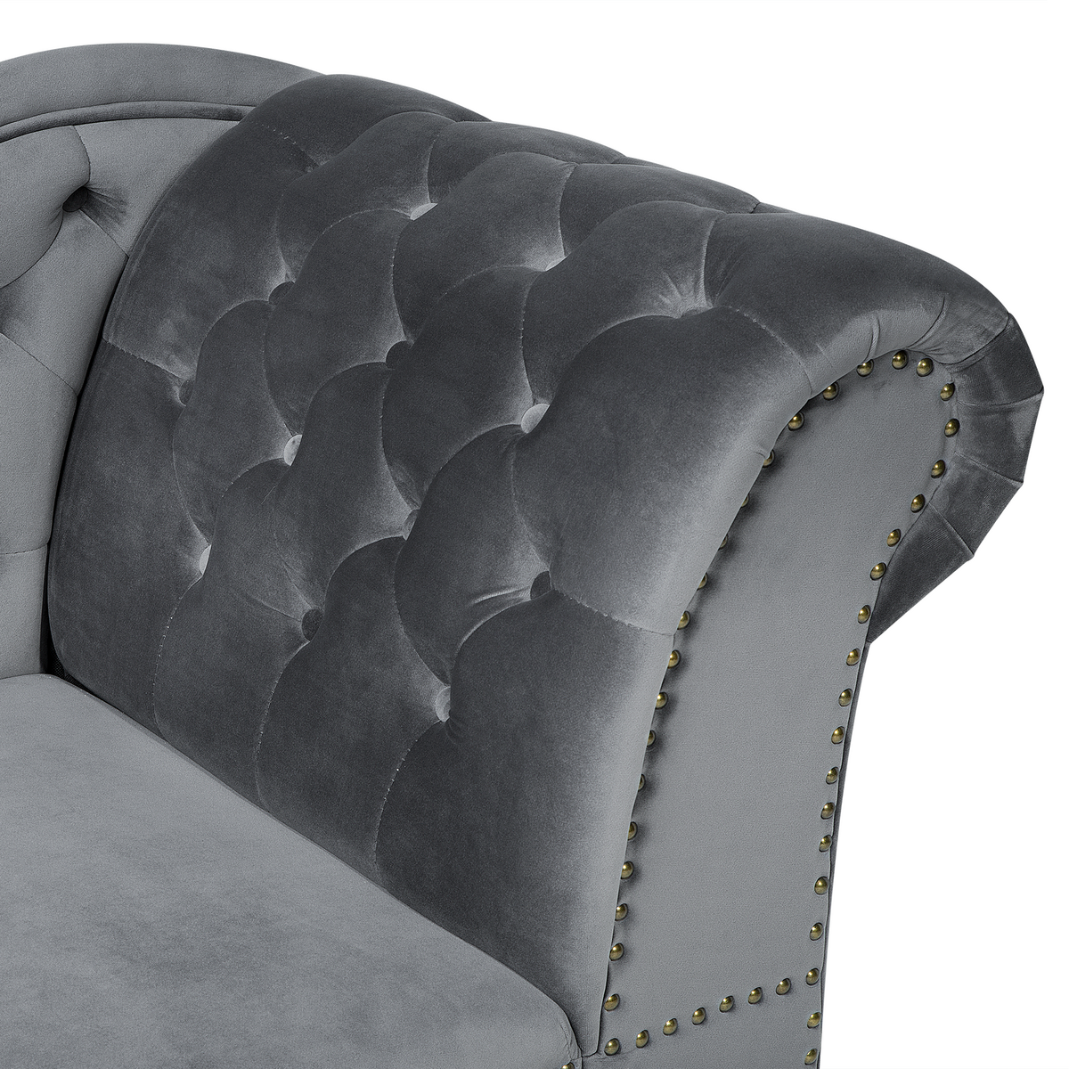 CHAISELONGUE Samtstoff grau rechtsseitig Nimes - Dunkelbraun/Grau, Textil (170/79/61cm) - Beliani