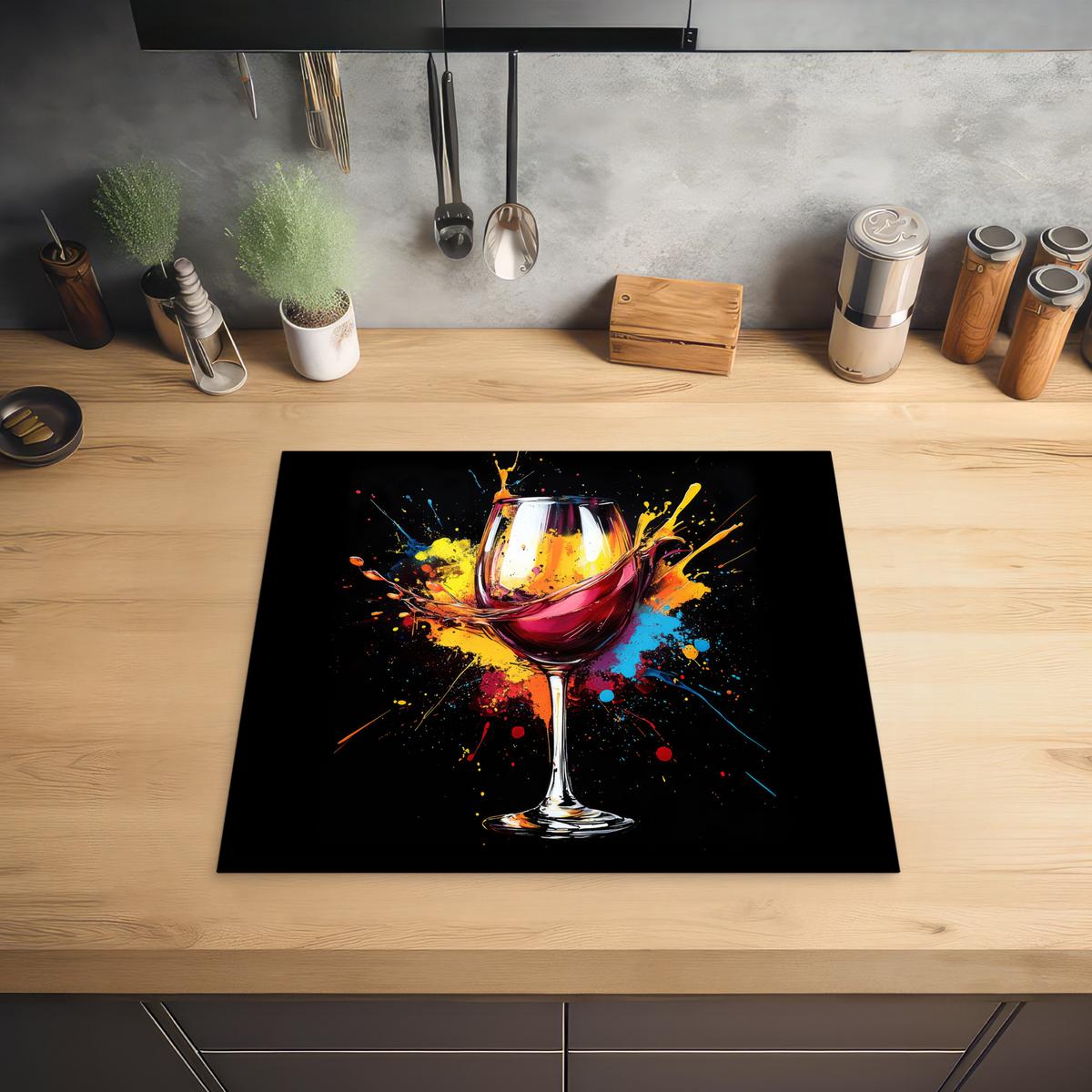 HERDABDECKPLATTE Wein - Glas - Graffiti - Getränk - Rot - Farbe Abdeckung Ceranfeld 59x51 cm - Weinrot, Kunststoff (59/51/0.2cm) - MuchoWow