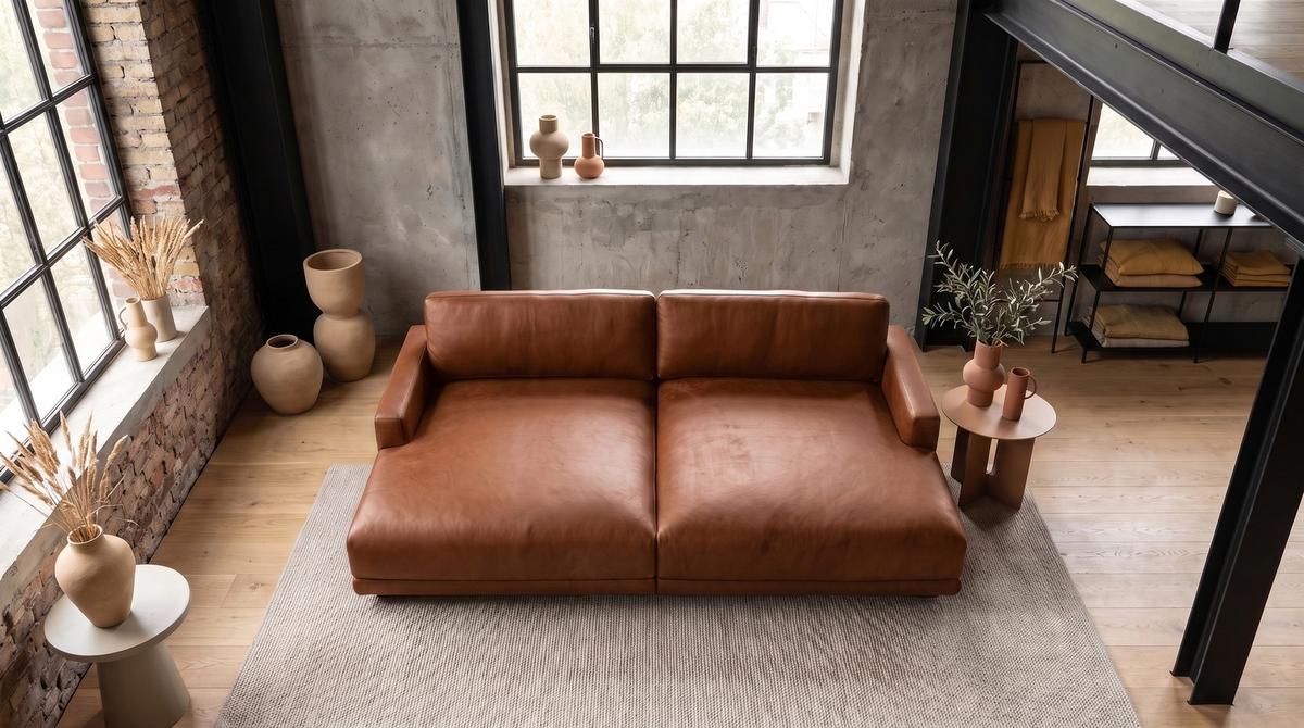 BIG SOFA MARLIN Braun Lederfaserstoff - Schwarz/Braun, Leder/Kunststoff (262/80/168cm) - KAWOLA