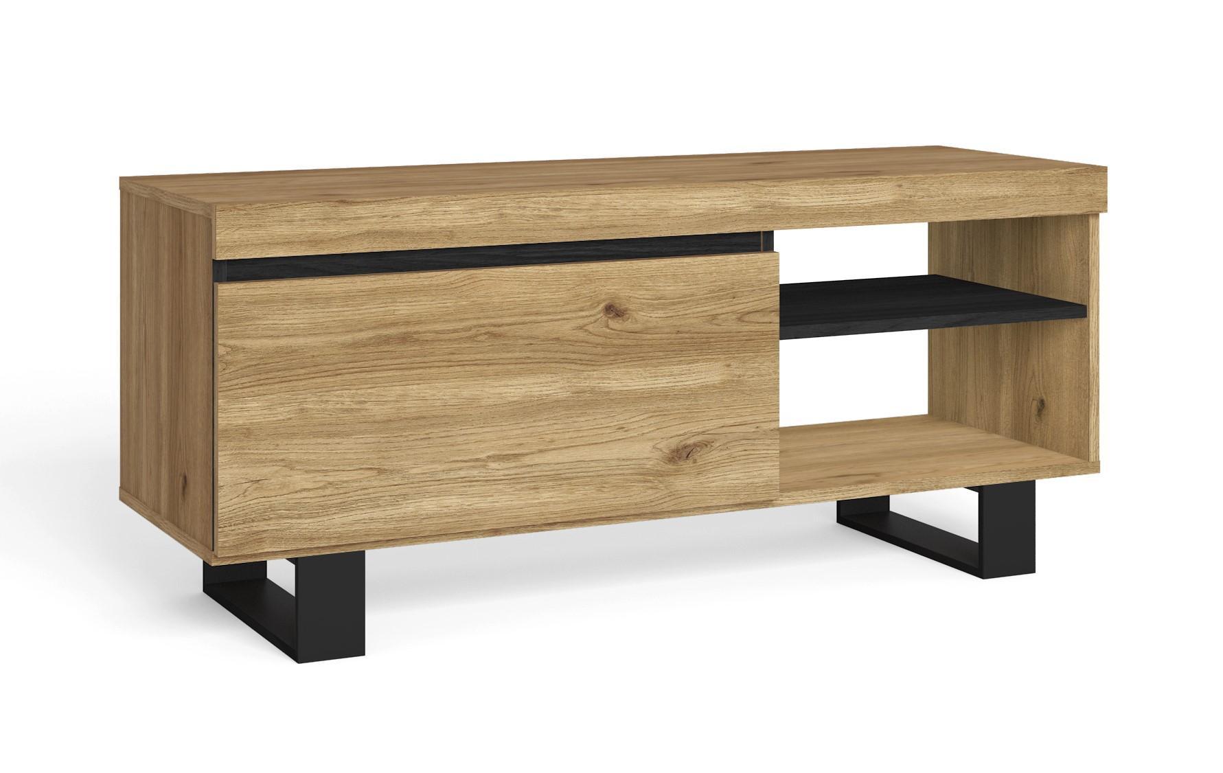 LOWBOARD, Eiche, Schwarz, 120/40/53cm - Eichefarben/Schwarz, Holzwerkstoff (120/53/40cm) - Skraut Home