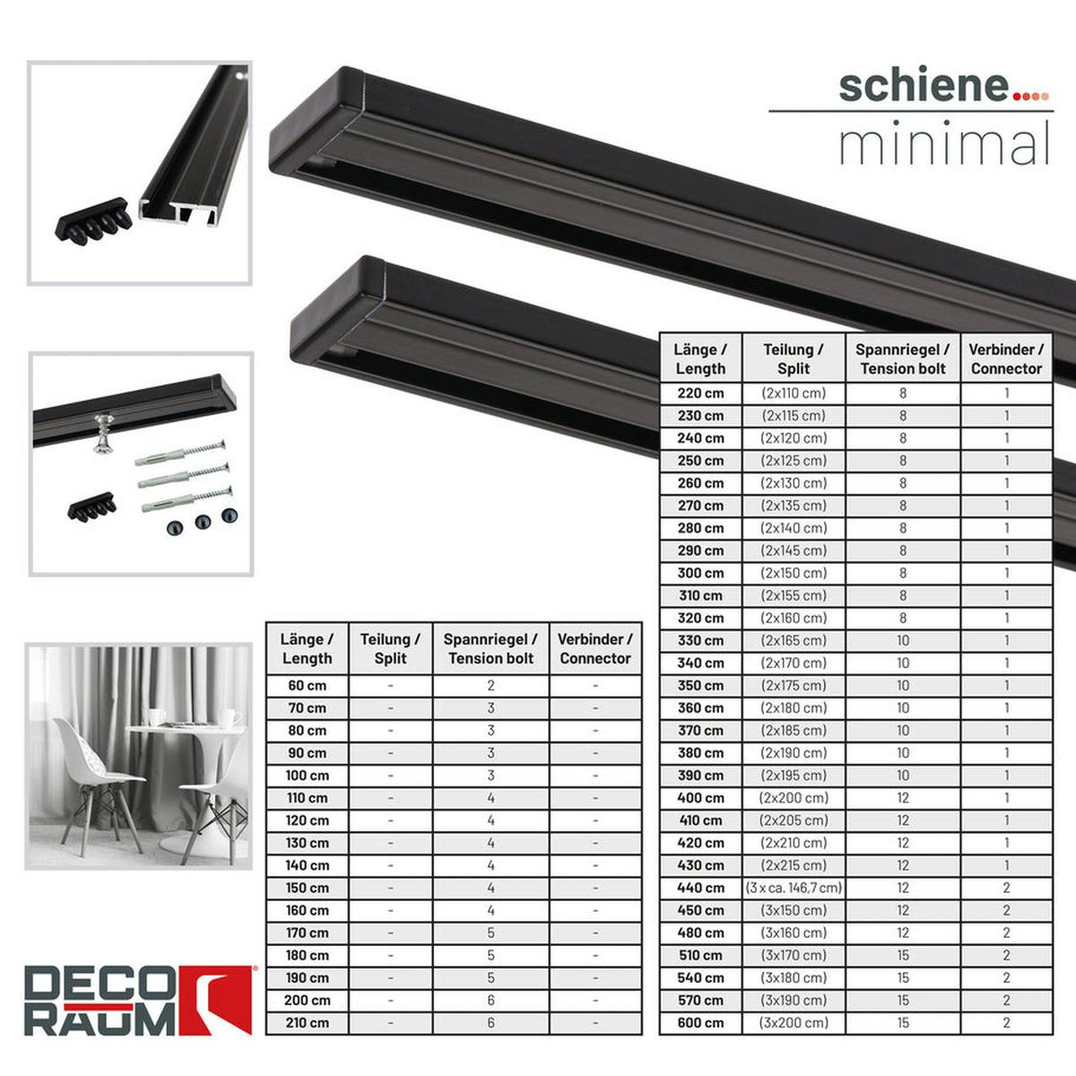GARDINENSCHIENE auf Maß 1-lauf Deckenmontage Minimal 120cm - Schwarz, Metall (120cm) - Deco-Raum