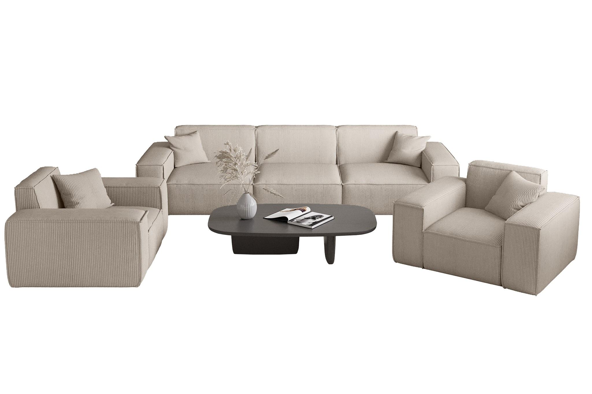 SOFASET Celes Premium 3-1-1 Stoff Scala - Beige, Holzwerkstoff/Textil (225/73/88cm) - Fun Möbel