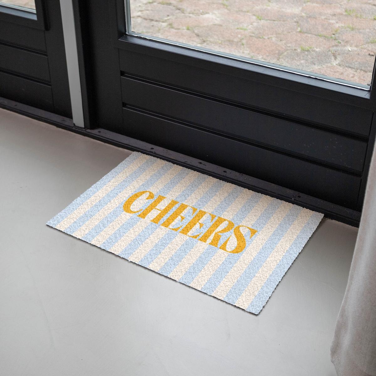 FUSSMATTE Orange – Blau – Streifen – Cheers 60x40 cm - Hellblau, Kunststoff (60/0.4cm) - MuchoWow