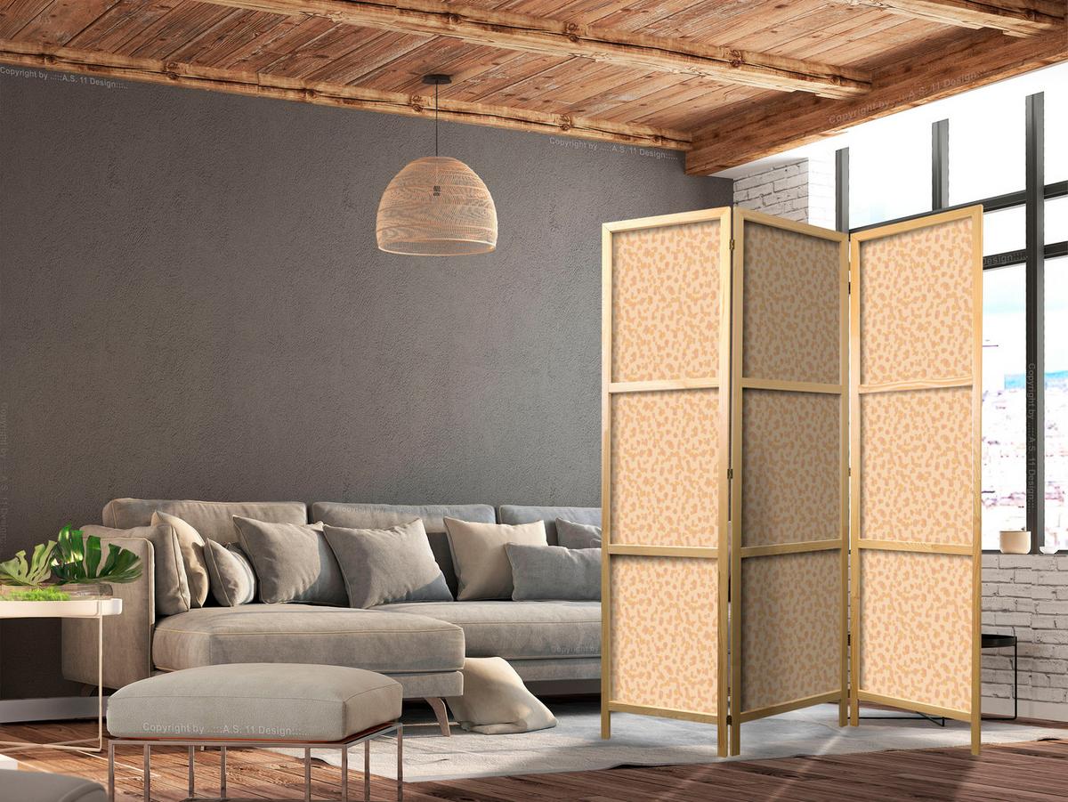 PARAVENT Japanischer 3-tlg 135x172 cm Pastellabstraktion - Orange, Holz/Textil (135/172/3cm) - Muralo