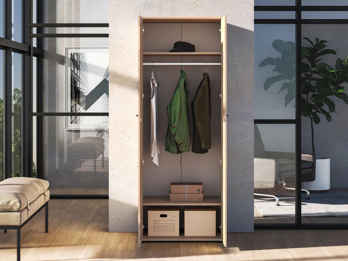 KLEIDERSCHRANK Odelis 2-türig 79 cm - Beige/Schwarz, Holzwerkstoff/Kunststoff (79/203/50.7cm) - Selsey