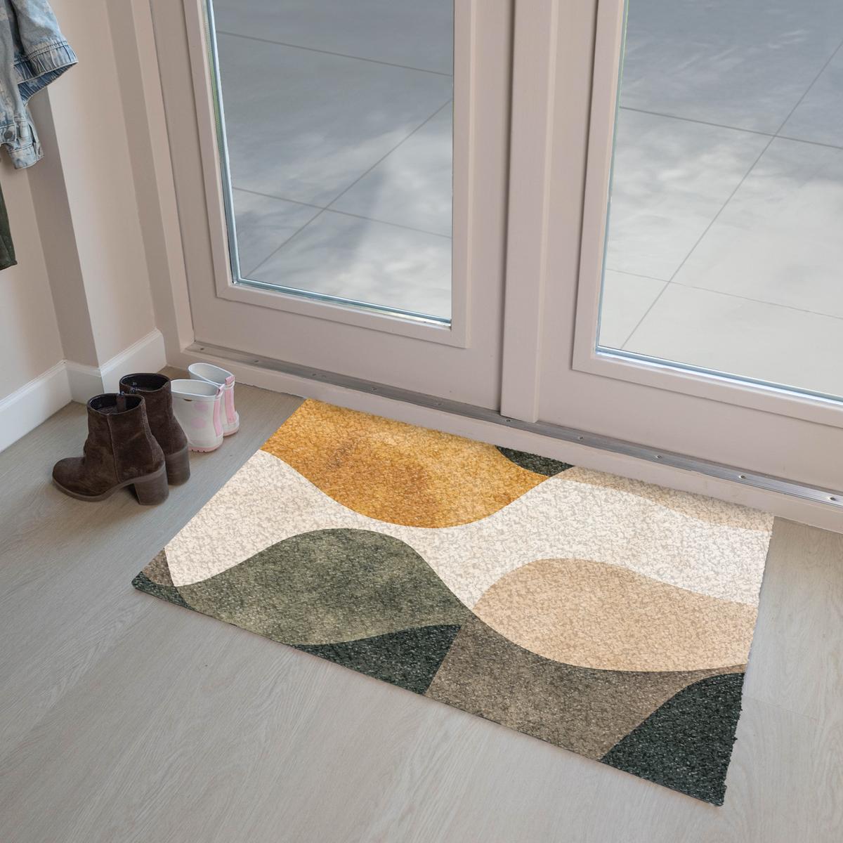 FUSSMATTE Formen - Ockergelb - Abstrakt Flurteppich 90x60 cm - Multicolor, Kunststoff (90/0.4cm) - MuchoWow