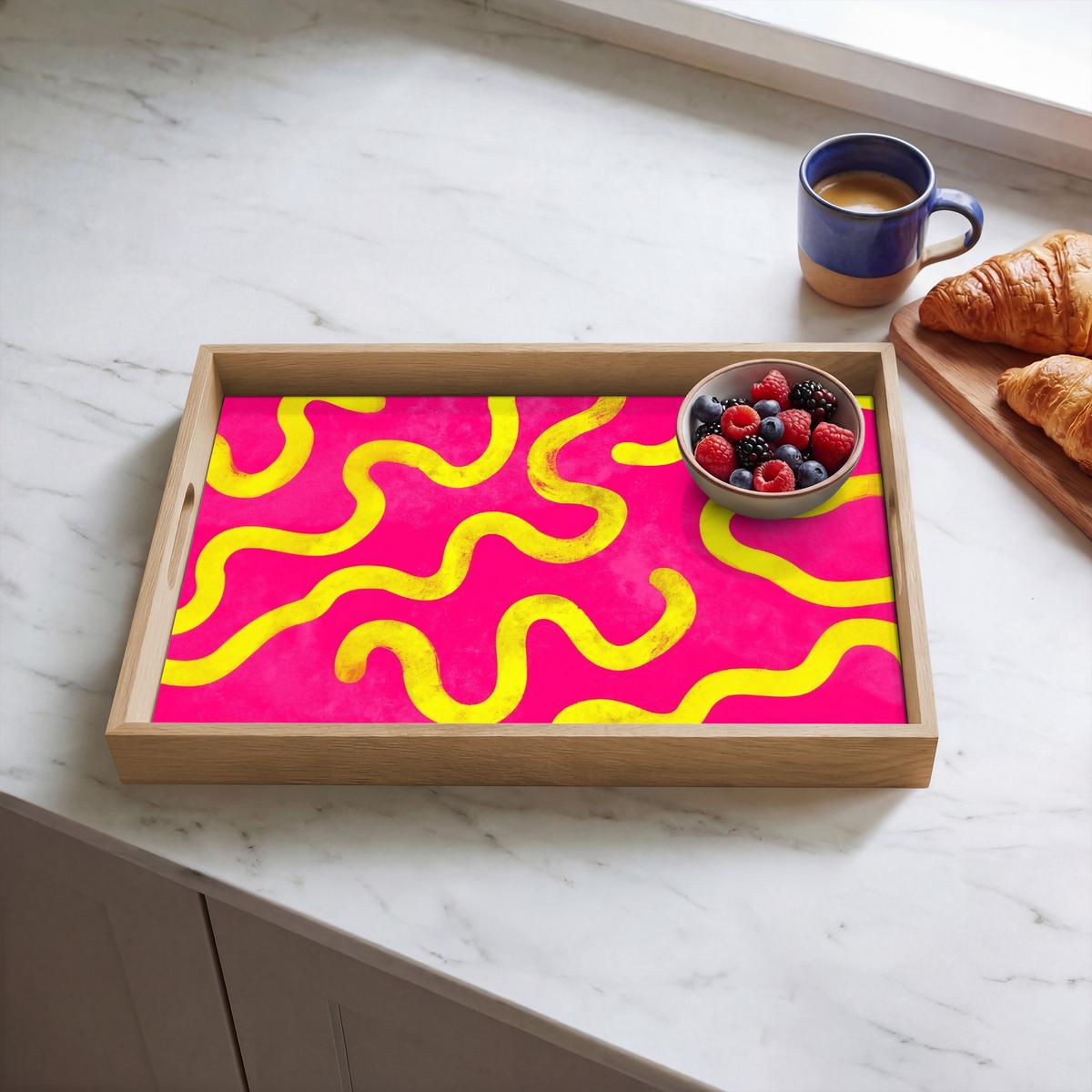 TABLETT Linie - Gelb - Abstrakt 50x35 cm - Pink, Holz (50/5/5cm) - OnlyWow