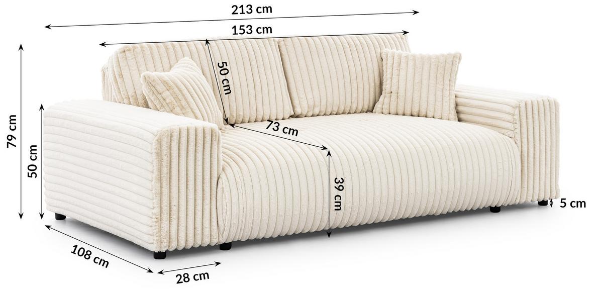 SITZGARNITUR 3+2 Mollis Hellbeige Plüschcord - Beige/Schwarz, Holz/Kunststoff (213/79/108cm) - S-Style Möbel