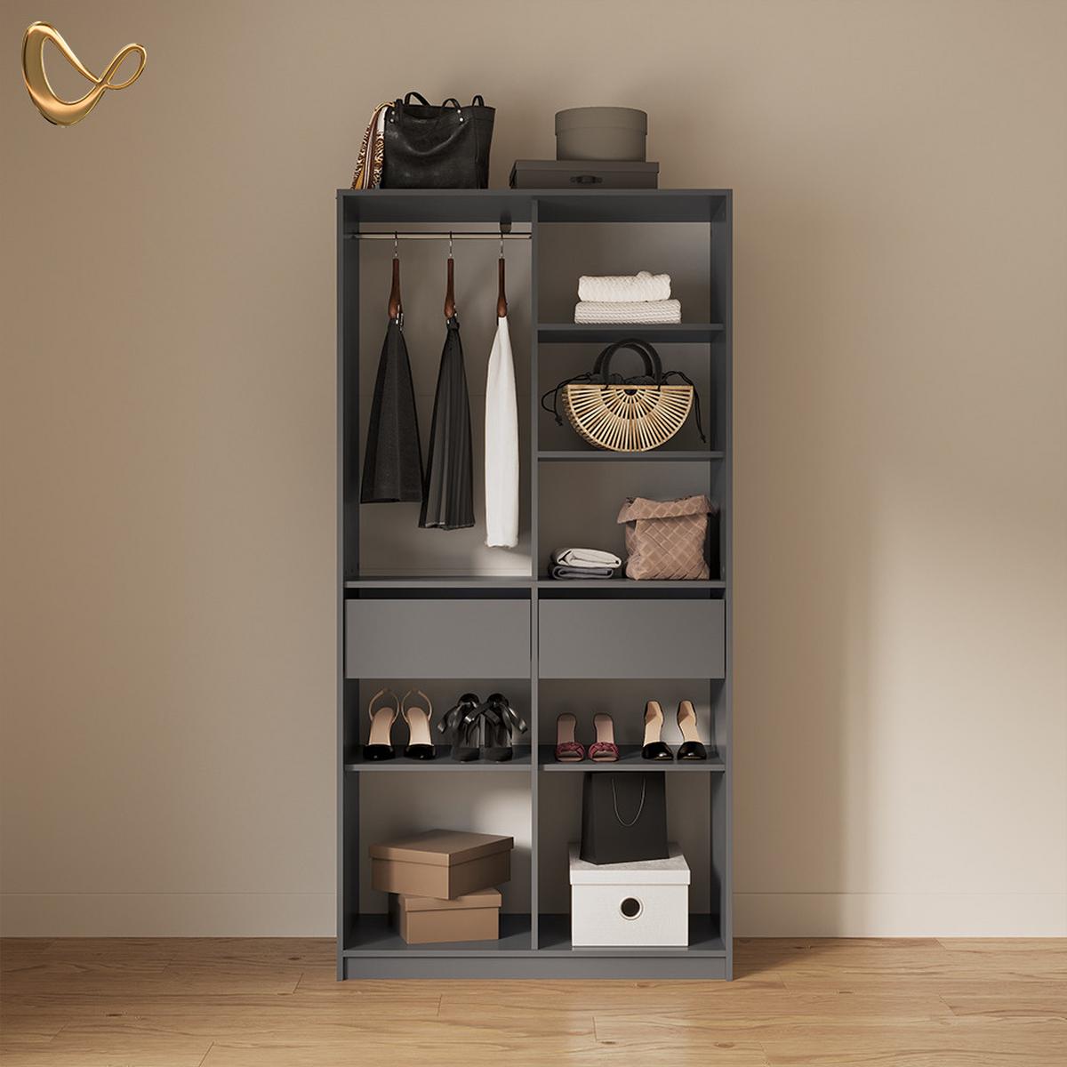 KLEIDERSCHRANK Trento Anthrazit mit 2 Schubladen - Anthrazit, Holzwerkstoff (100/200/50cm) - Livinity®