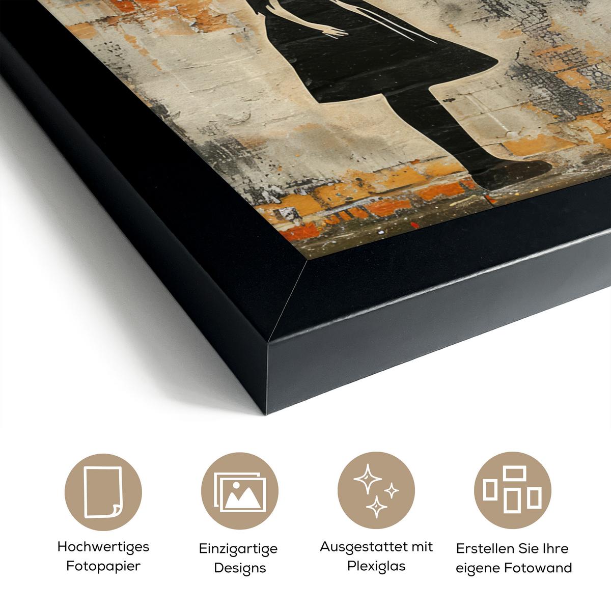 POSTER MIT RAHMENGERAHMTES BILD Graffiti - Banksy - Mädchen - Straßenkunst 40x30 cm - Sandfarben, Papier (40/30cm) - MuchoWow