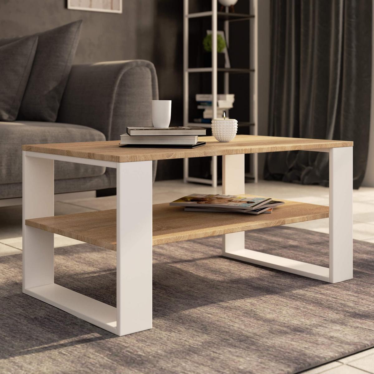 COUCHTISCH Eiche Sonoma, Weiß 45/92/53 - Weiß, Textil (53/92/45cm) - RAUMHIRSCH FURNITURE