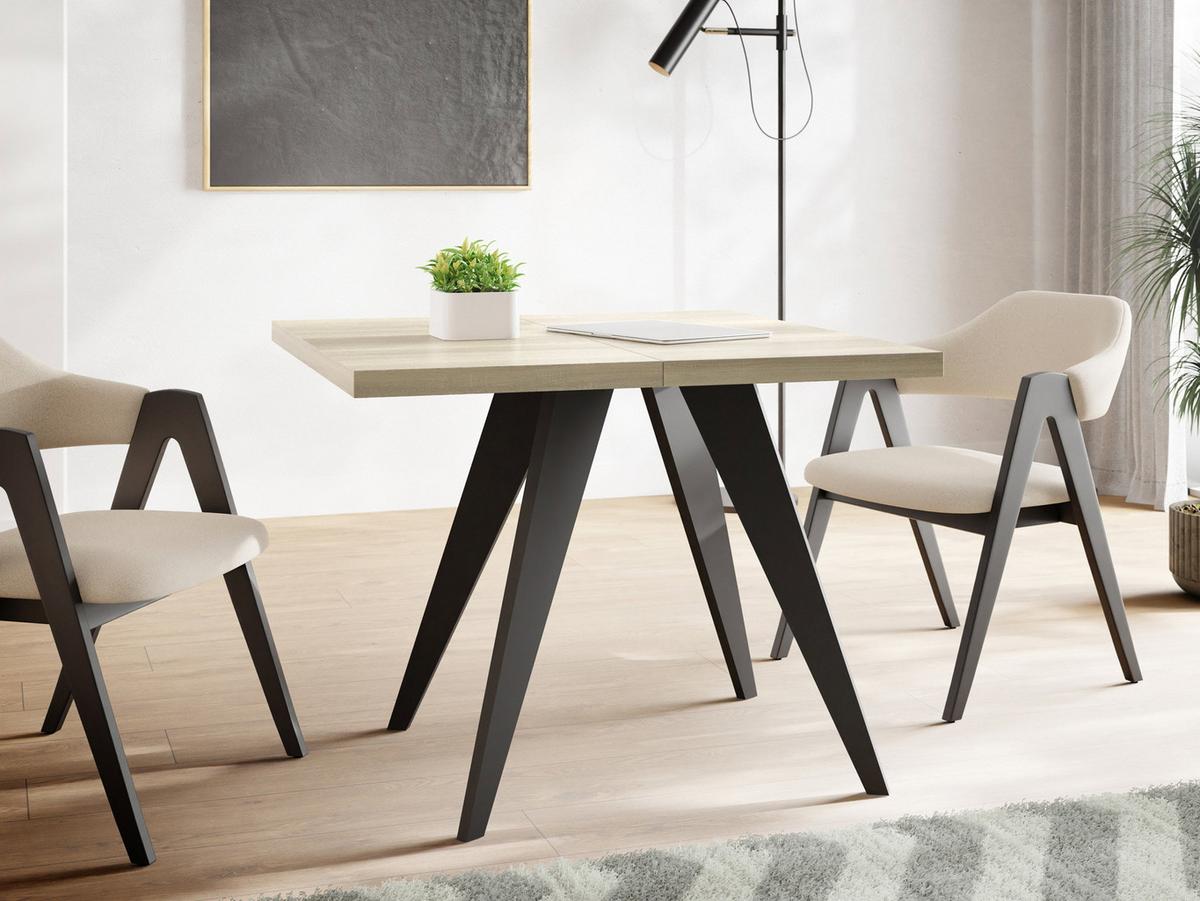 ESSTISCH Quadro quadratischer ausziehbarer, Sonoma Eiche 100-200/100/76 cm - Schwarz/Sonoma Eiche, Holz/Holzwerkstoff (100/200/76cm) - WFL GROUP