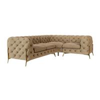 ECKSOFA Chesterfield Lexi Beige Samt, Ottomane rechts - Beige/Goldfarben, Holz/Textil (264/204cm) - S-Style Möbel