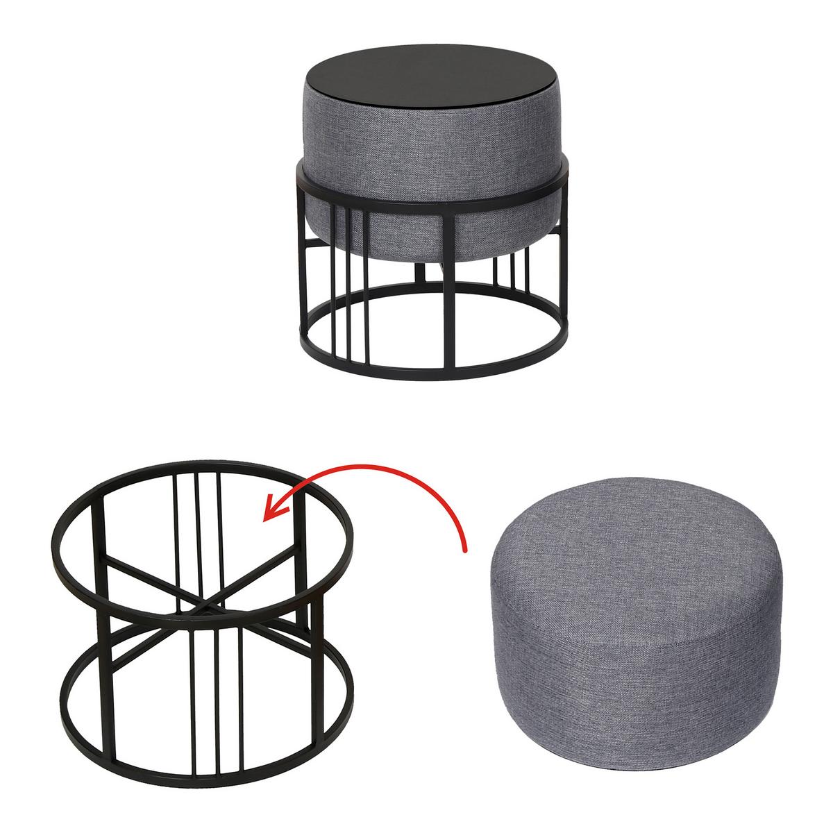 HOCKER-SET 2-TLG. Tas - Dunkelgrau/Schwarz, Holzwerkstoff/Textil (38/38/38cm) - [en.casa]