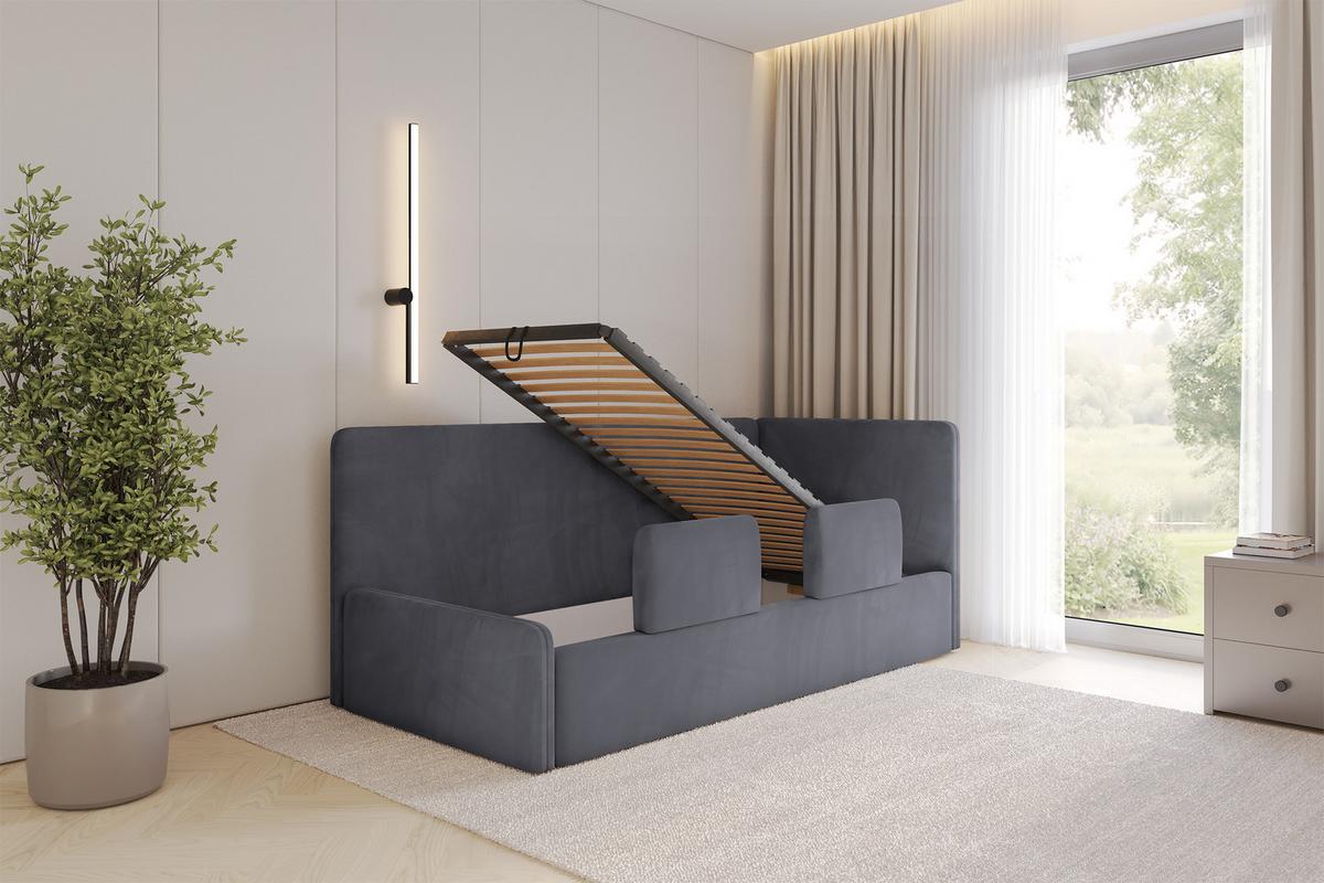 EINZELLBETT Jugendbett mit Bettkasten und Matratze H3/H4, Links - NORY 100x200 Dunkelgrau - Dunkelgrau, Holzwerkstoff/Textil (100/200cm) - ALTDECOR