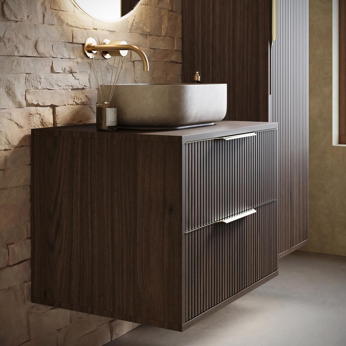 BADMÖBEL-SET Rimini 2 Teile Walnuss Braun - 60 x 46 x 46 cm - Walnussfarben/Braun, Holz (60/46/46cm) - Badplaats