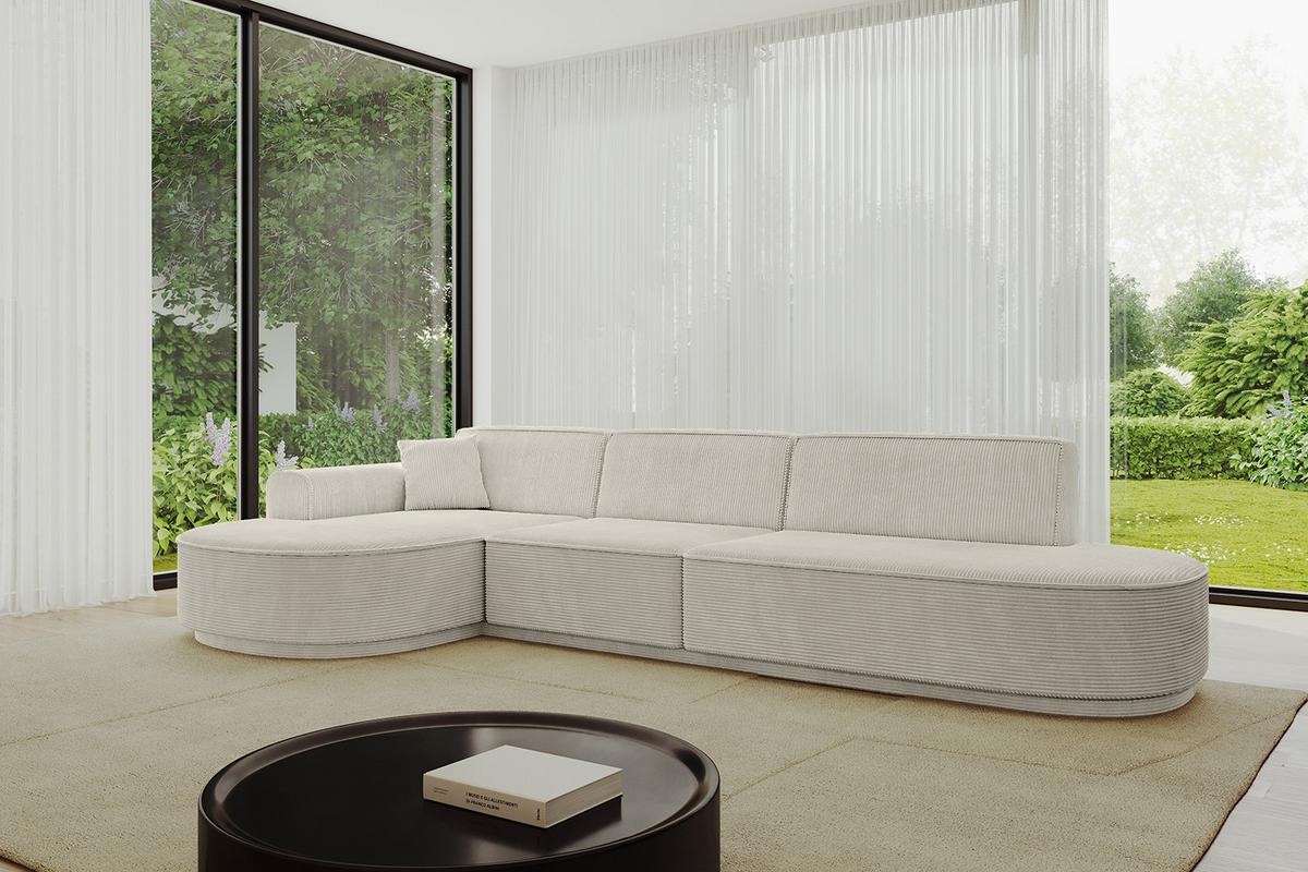 ECKSOFA Ottomane Links MARI-L2-v3 - 328x171x83 cm Creme Cord - Hellgrau/Creme, Holzwerkstoff/Kunststoff (328/171cm) - ALTDECOR