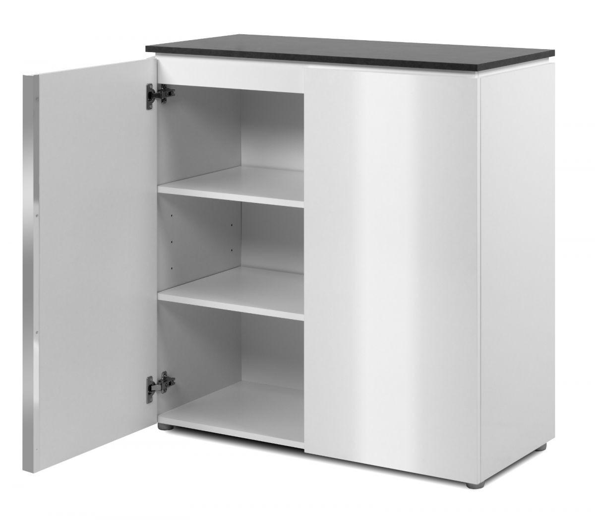 KOMMODE weiß Glanz, grau 89 x 92 cm, Sideboard 2-türig - Chromfarben/Silberfarben, Holzwerkstoff/Kunststoff (88.5/92/40cm) - Furn.Design