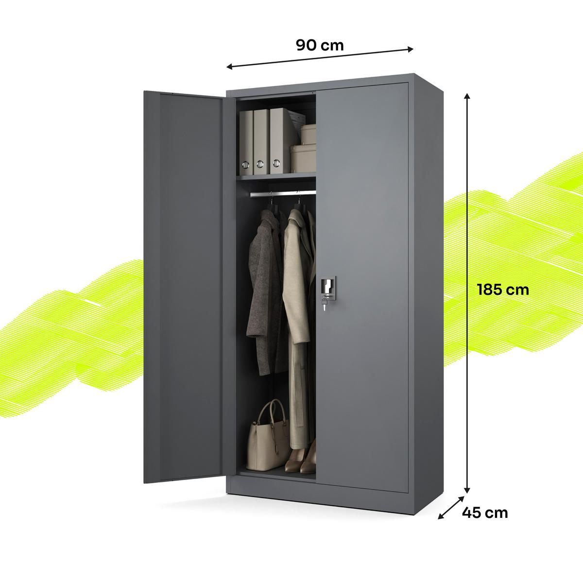 SOZIALRAUMSCHRANK aus Stahl Metallschrank für Büro Stahlschrank für Dokumente Akten Anthrazit 90x45x185cm - Anthrazit, Metall (90/185/45cm) - Muralo