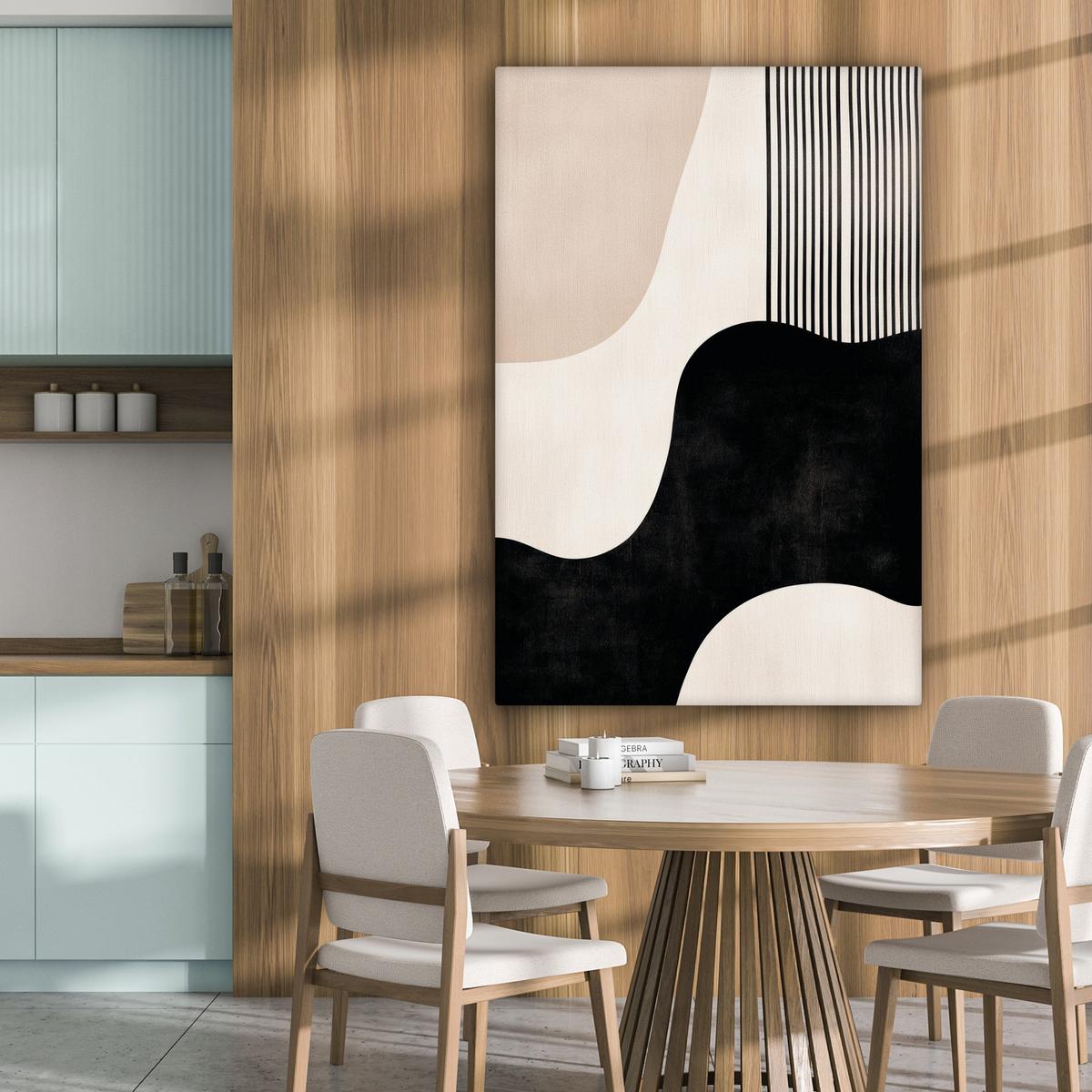 LEINWANDBILD Abstrakt - Japandi - Beige - Modern Deko XXL 80x120 cm - Schwarz, Textil (80/120cm) - MuchoWow