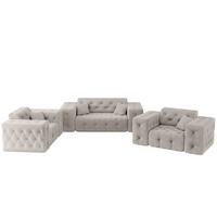SOFASET Chantal In Moly - Creme, Holzwerkstoff/Textil (186/78/96cm) - Fun Möbel