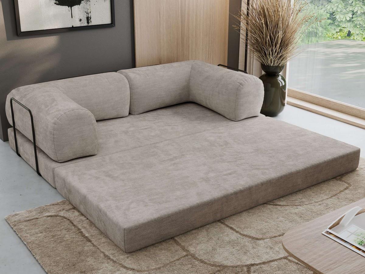 3-SITZER SOFA ORSETTO - Hellgrau Schenille glatt - Hellgrau/Schwarz, Textil/Metall (200/70/100cm) - MKS