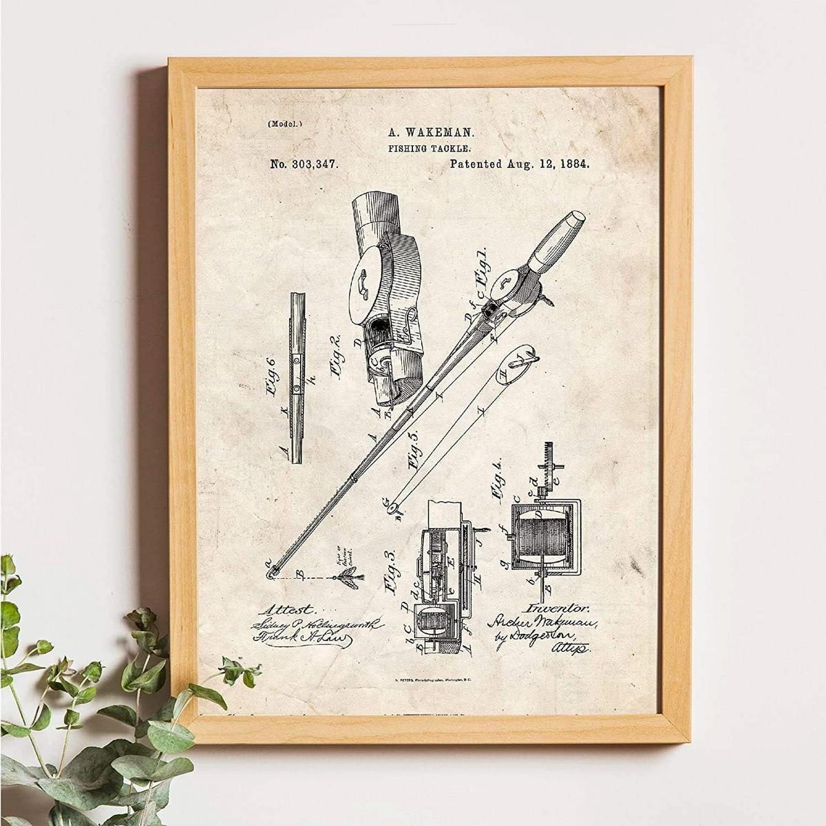 POSTER Set mit 4 Angelrute Patent A4 Rahmenlos - Klar, Papier (29.7/3cm) - Nacnic