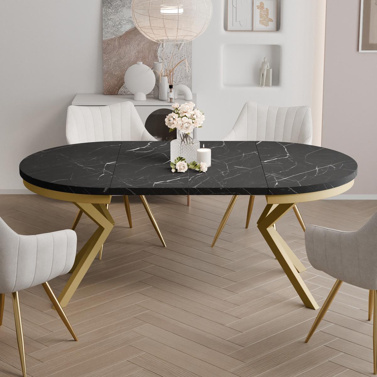 AUSZIEHTISCH MILTON 90-166/76 cm mit Metallgestell und Zarge, Gold / Grigia Pietra - Goldfarben/Grau, Holzwerkstoff/Metall (90/90/76cm) - Idohome