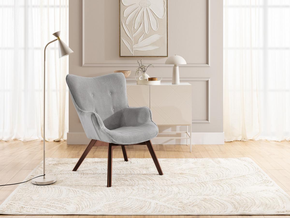 LOUNGESESSEL mit Fußhocker Lenari Hellgrau Cordstoff mit Füßen in Braun - Hellgrau/Braun, Holz/Textil (71/96/86cm) - S-Style Möbel