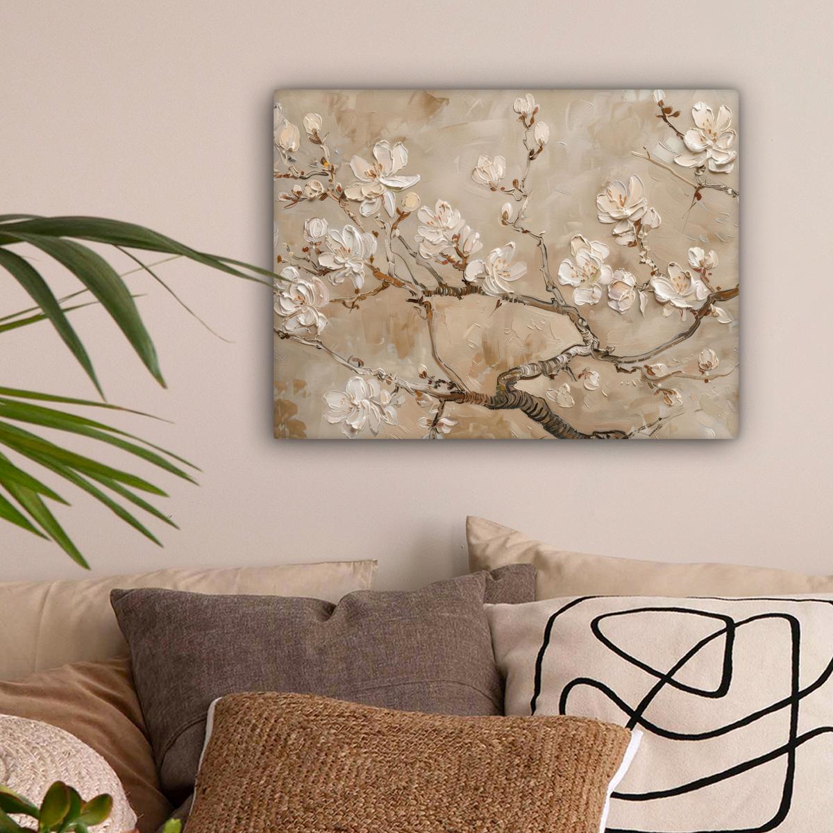 LEINWANDBILD Blumen - Modern - Beige - Weiß - Blüte Wandbild 40x30 cm - Beige, Textil (40/30cm) - MuchoWow