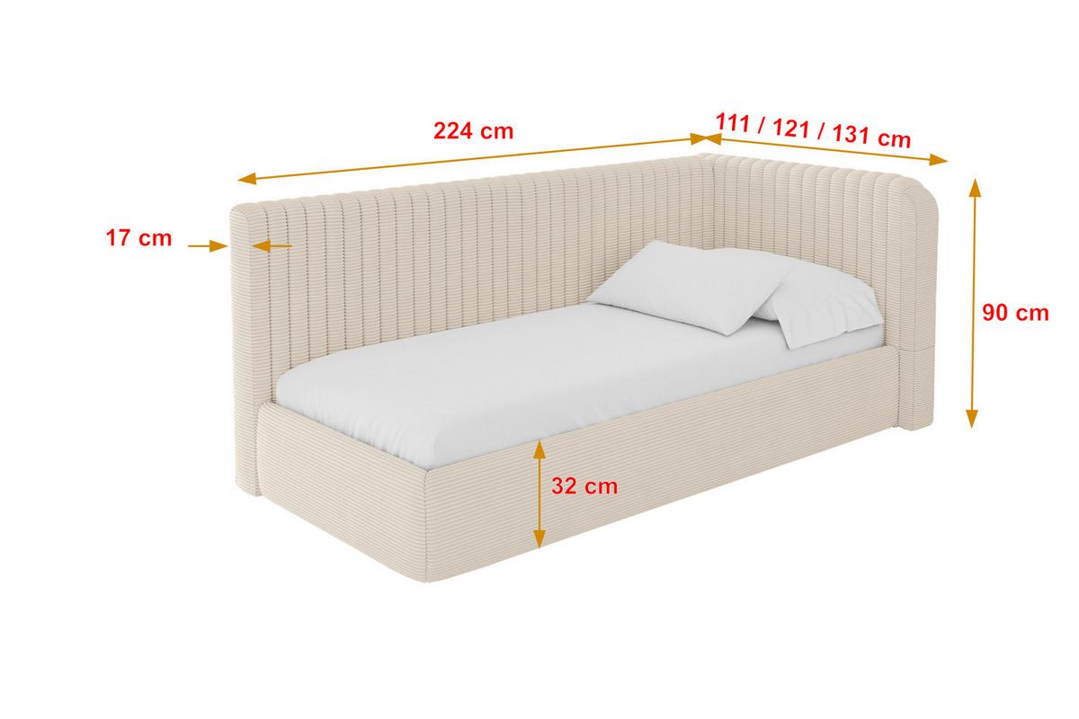 EINZELLBETT Jugendbett mit Bettkasten und Matratze H3/H4, Links - AURY 90x200 Beige - Creme, Holzwerkstoff/Textil (90/200cm) - ALTDECOR