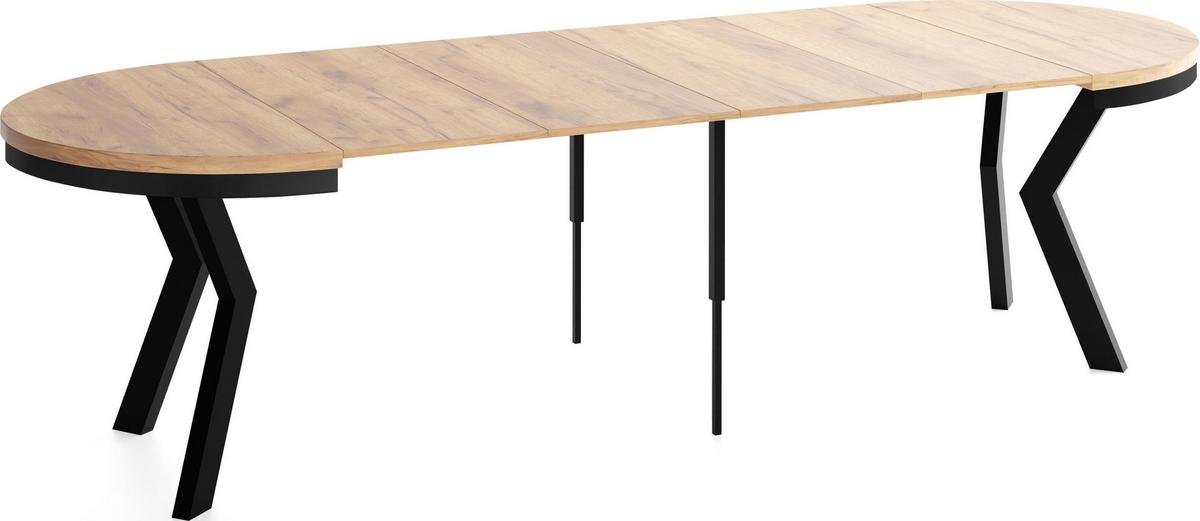 ESSTISCH Savio Neo rund ausziehbar verlängerbar XXL, Eiche Braun 100-300/100/77 cm - Eiche Wotan/Schwarz, Holz/Holzwerkstoff (100/300/77cm) - WFL GROUP