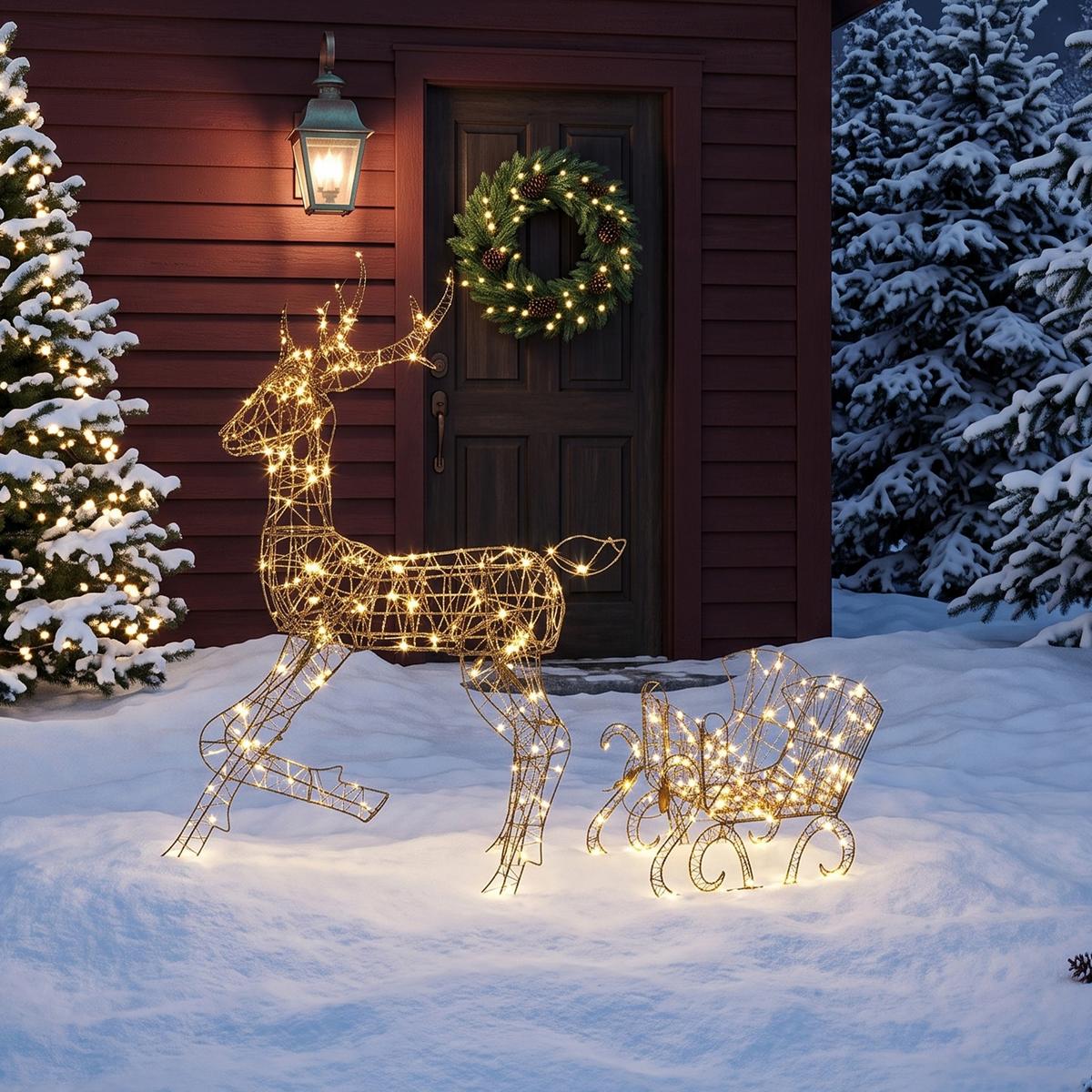 WEIHNACHTSFIGUR 2er Set Metall Polyrattan Braun - Braun, Metall (32/120/82cm) - Outsunny