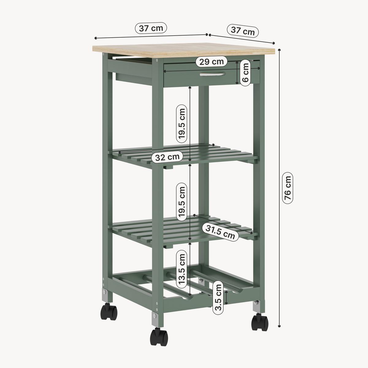 SERVIERWAGEN Biel - Grün, Holzwerkstoff (37/76/37cm) - [en.casa]