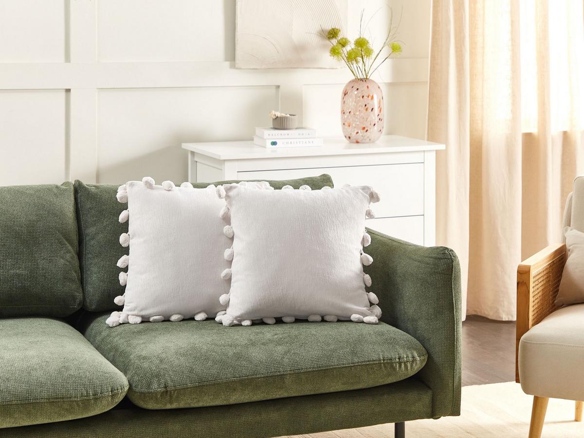 DEKOKISSEN 2er-Set Weiß 45/45 cm Jasmine - Weiß, Textil (45/45cm) - Beliani