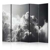 PARAVENT Akustik 5-tlg 225x172 cm Schwarz-Weisser Himmel - Schwarz, Holz/Textil (225/172/3cm) - Muralo
