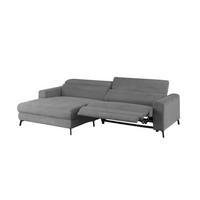 ECKSOFA LAISKA Grau Cord Relaxfunktion - Schwarz/Grau, Textil/Metall (282/177cm) - KAWOLA