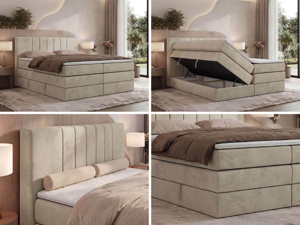 BOXSPRINGBETT INERO KING 140/200 - Beige Velvet - Topper T25 - H3 - Beige/Schwarz, Kunststoff/Textil (140/200cm) - MKS
